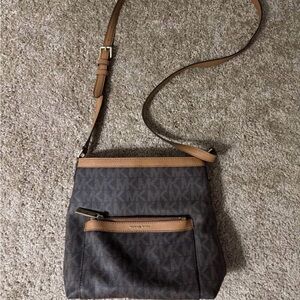 Michael Kors Dark Brown and Tan Crossbody Bag